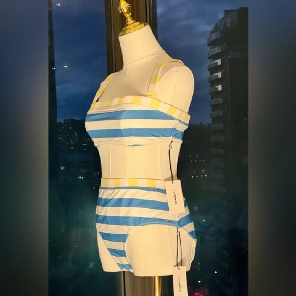 🆕 STAUD 🧿 NWT ColorBlock Stripe Bikini Set: Liv Top Sz L + Devon Bottom Sz XL - Picture 6 of 16